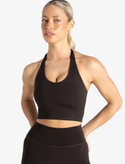 Allure Halter Built-in Bra Crop Top Espresso