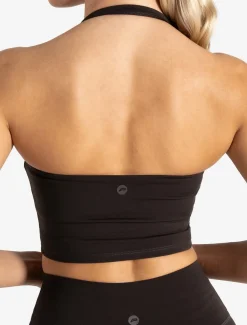 Allure Halter Built-in Bra Crop Top Espresso