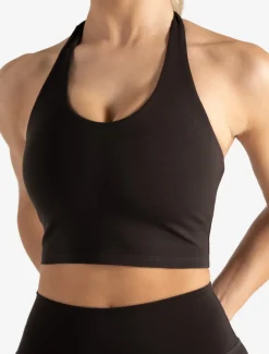 Allure Halter Built-in Bra Crop Top Espresso