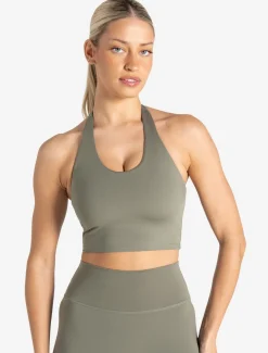 Allure Halter Built-in Bra Crop Top Dusky Sage
