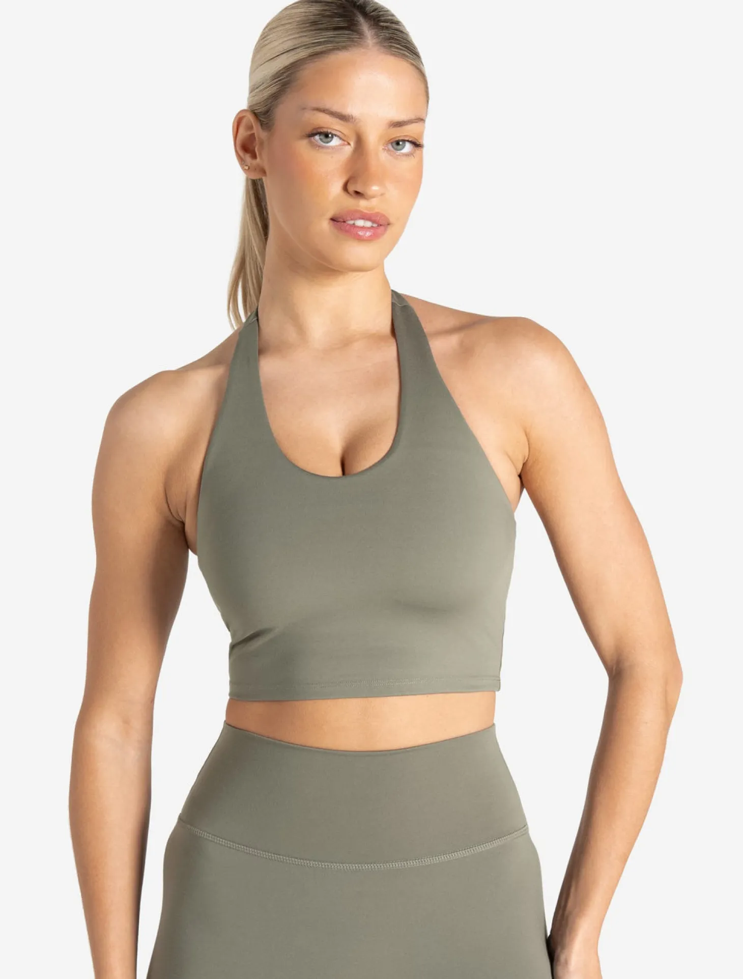 Allure Halter Built-in Bra Crop Top Dusky Sage