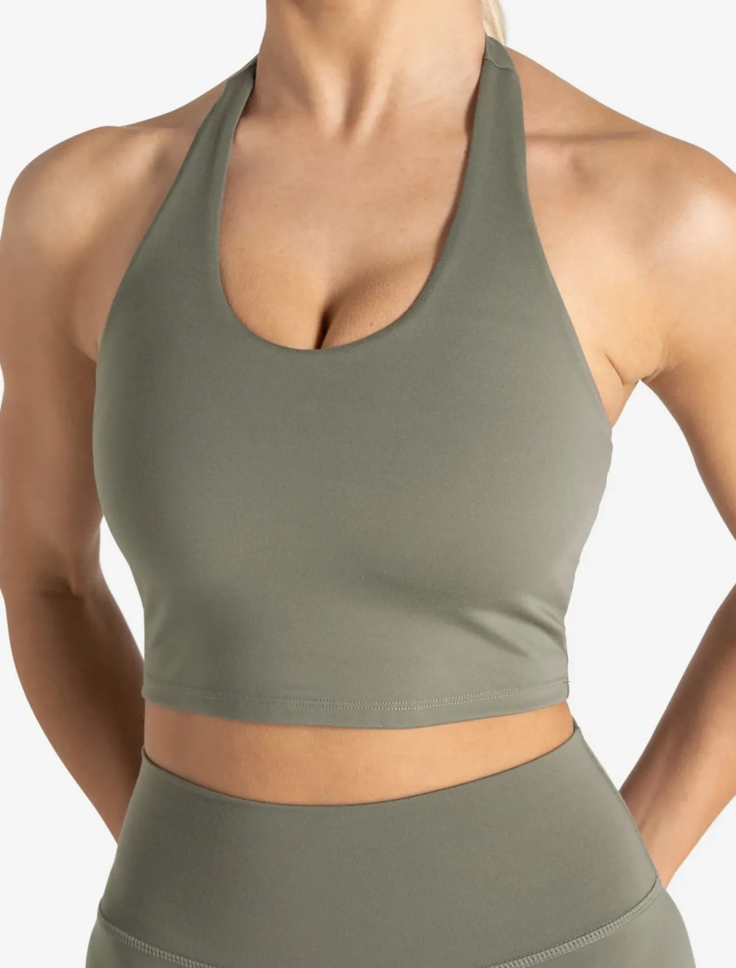 Allure Halter Built-in Bra Crop Top Dusky Sage