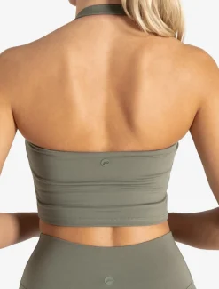 Allure Halter Built-in Bra Crop Top Dusky Sage