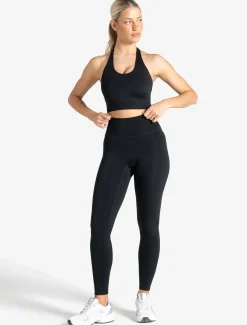 Allure Halter Built-in Bra Crop Top Black