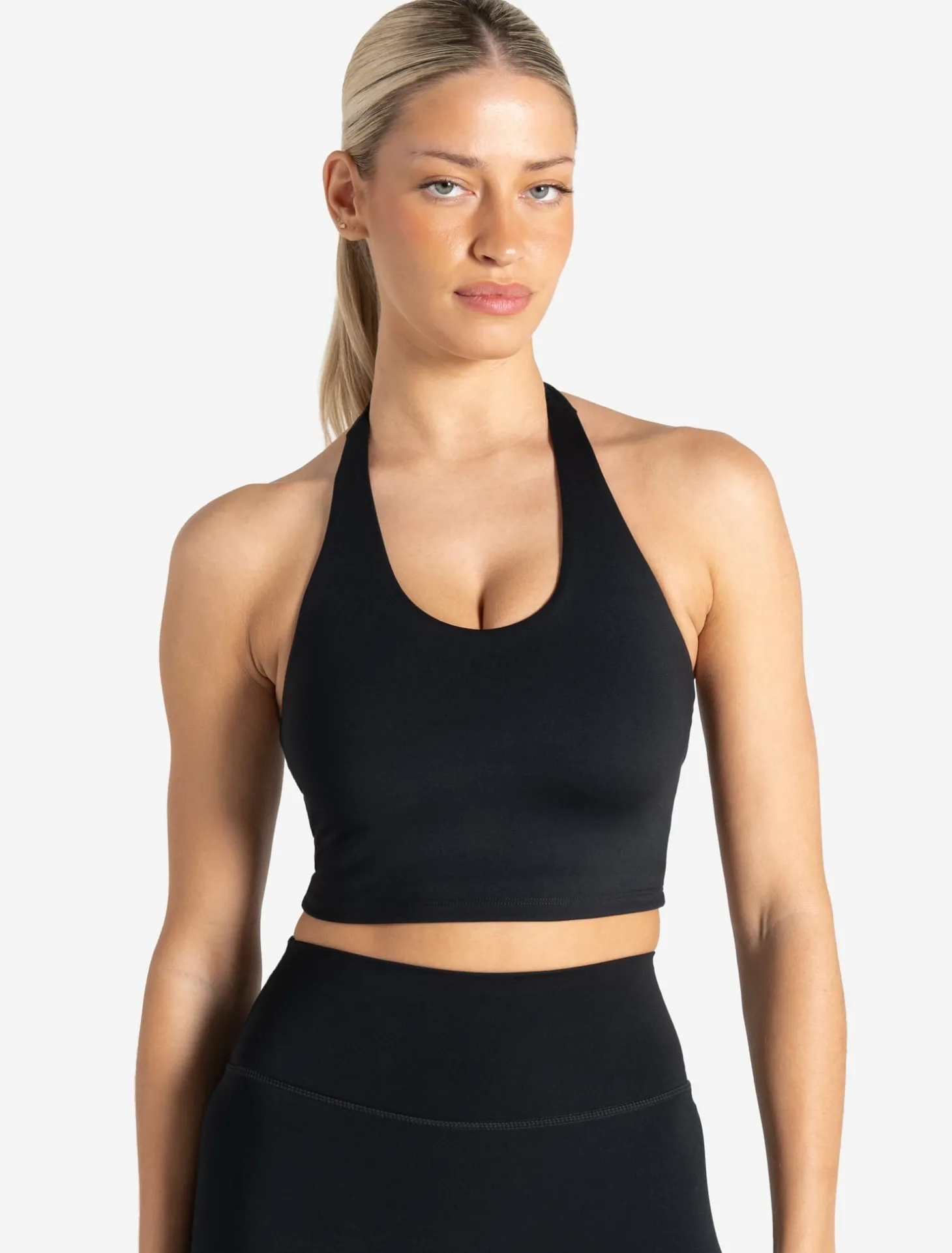 Allure Halter Built-in Bra Crop Top Black