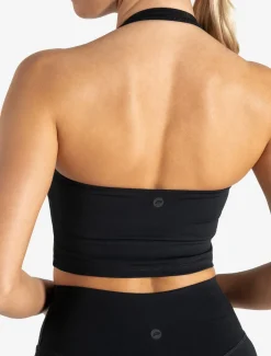 Allure Halter Built-in Bra Crop Top Black