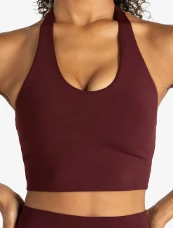Allure Halter Built-in Bra Crop Top Dark Burgundy