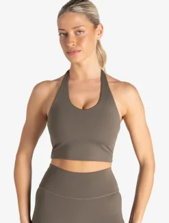 Allure Halter Built-in Bra Crop Top Taupe