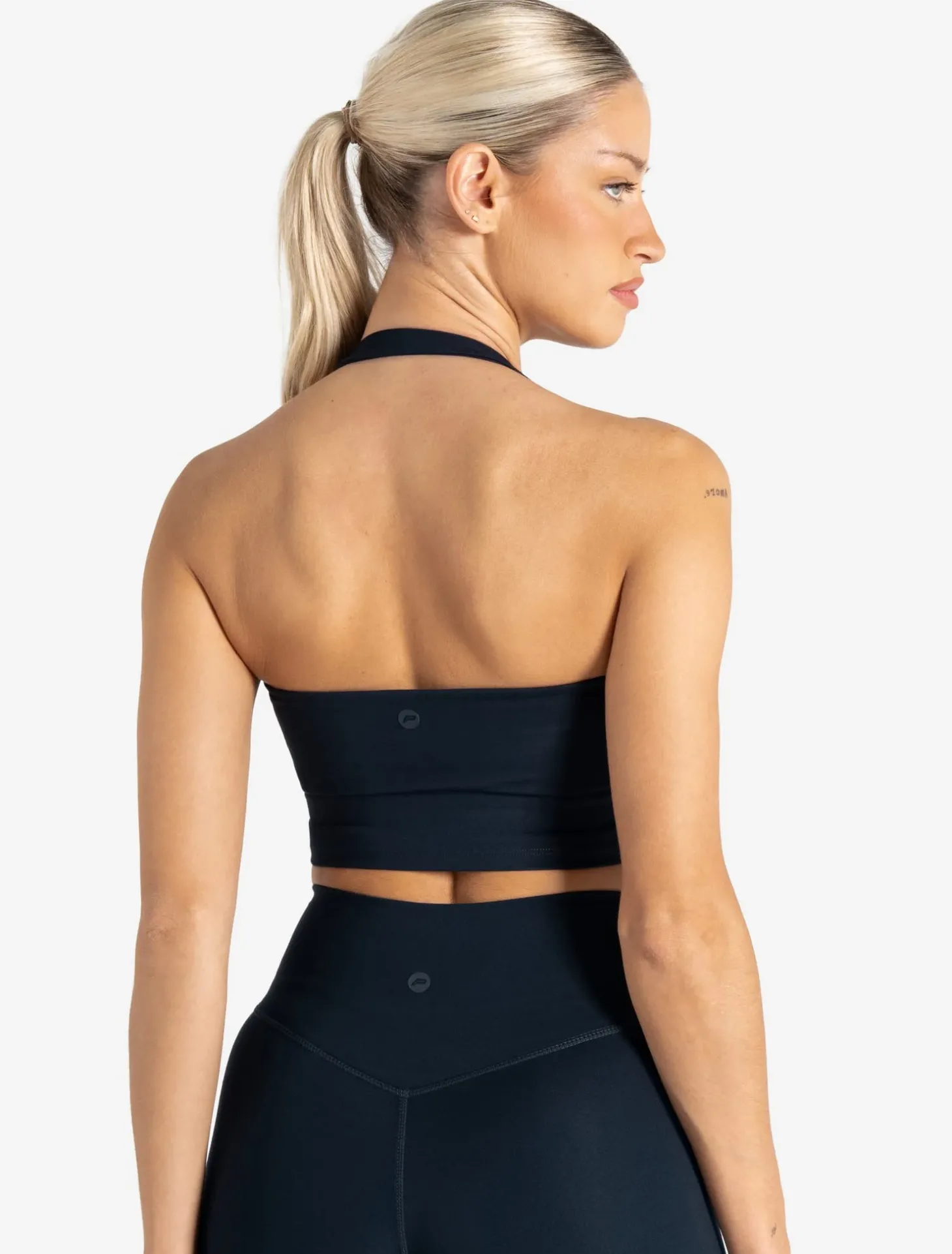 Allure Halter Built-in Bra Crop Top Dark Navy