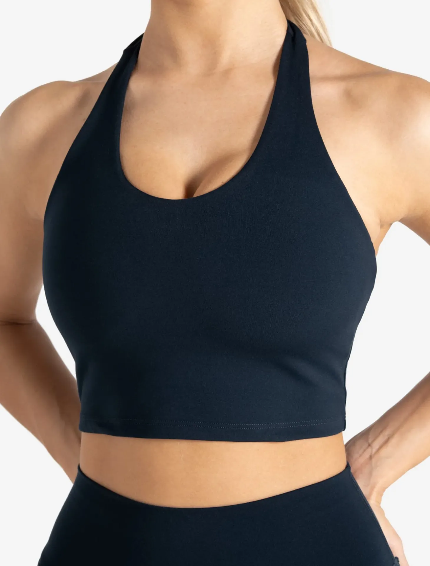 Allure Halter Built-in Bra Crop Top Dark Navy