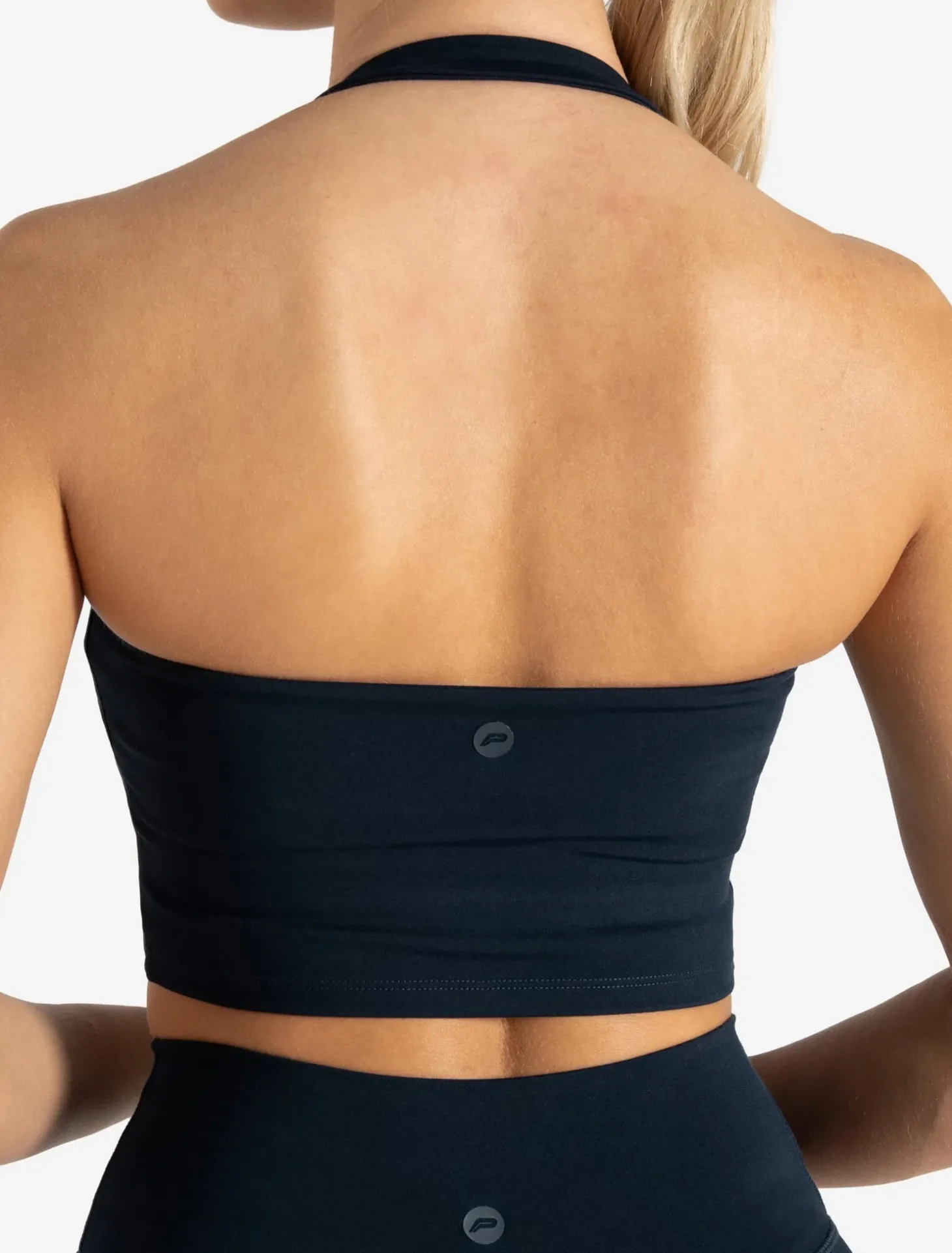 Allure Halter Built-in Bra Crop Top Dark Navy