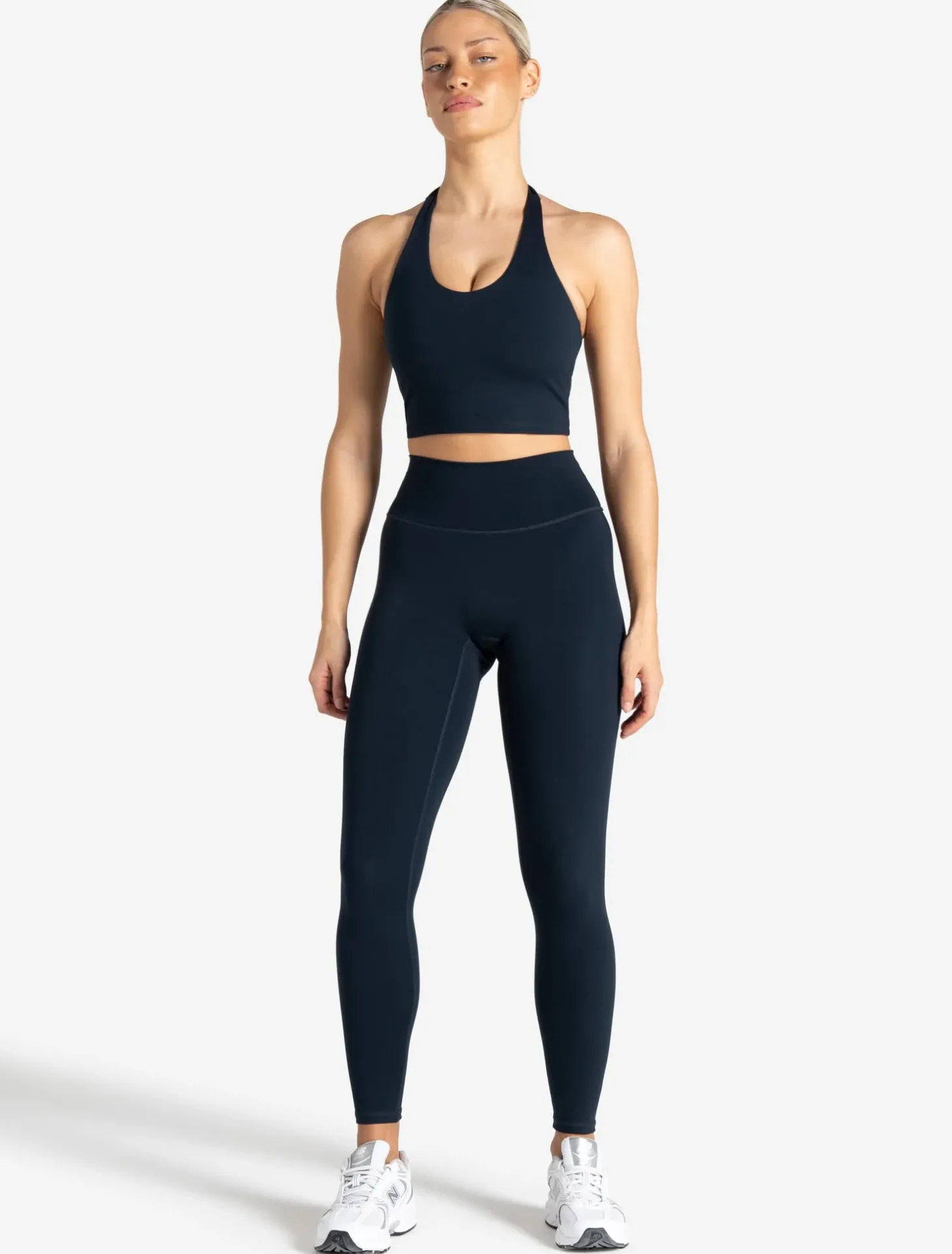 Allure Halter Built-in Bra Crop Top Dark Navy
