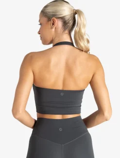 Allure Halter Built-in Bra Crop Top Storm Grey
