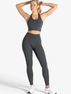 Allure Halter Built-in Bra Crop Top Storm Grey