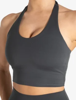 Allure Halter Built-in Bra Crop Top Storm Grey