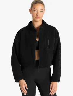 Borg Fleece Crop Jacket Black