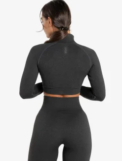 Core Seamless Crop 1/2 Zip Black Marl