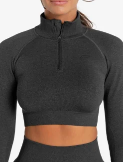 Core Seamless Crop 1/2 Zip Black Marl
