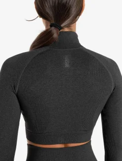 Core Seamless Crop 1/2 Zip Black Marl