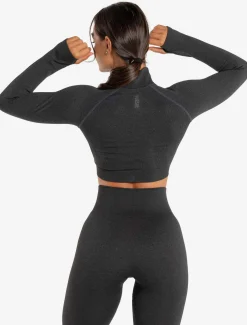 Core Seamless Crop 1/2 Zip Black Marl
