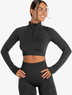 Core Seamless Crop 1/2 Zip Black Marl
