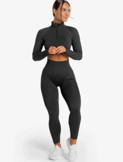 Core Seamless Crop 1/2 Zip Black Marl