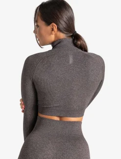 Core Seamless Crop 1/2 Zip Brown Marl