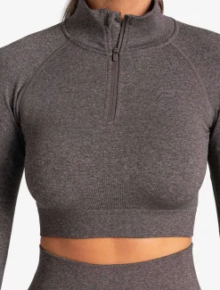 Core Seamless Crop 1/2 Zip Brown Marl