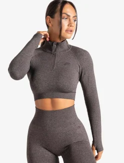 Core Seamless Crop 1/2 Zip Brown Marl