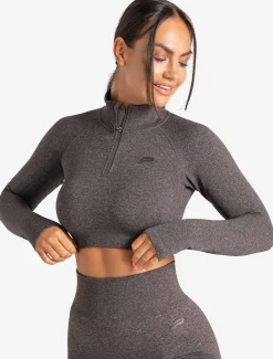 Core Seamless Crop 1/2 Zip Brown Marl