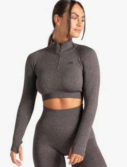 Core Seamless Crop 1/2 Zip Brown Marl