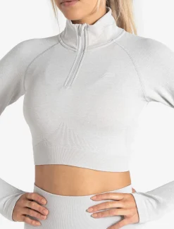 Core Seamless Crop 1/2 Zip Grey Marl