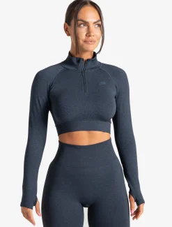 Core Seamless Crop 1/2 Zip Navy Marl