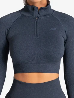 Core Seamless Crop 1/2 Zip Navy Marl