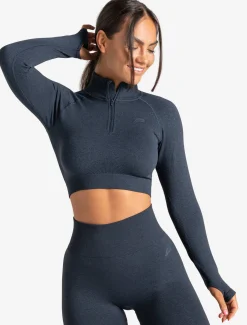 Core Seamless Crop 1/2 Zip Navy Marl