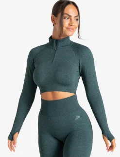Core Seamless Crop 1/2 Zip Teal Marl