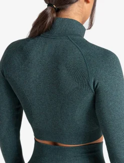 Core Seamless Crop 1/2 Zip Teal Marl