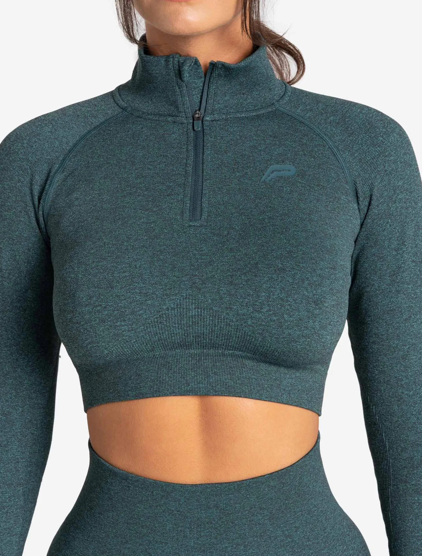 Core Seamless Crop 1/2 Zip Teal Marl