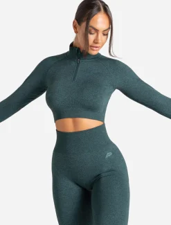 Core Seamless Crop 1/2 Zip Teal Marl