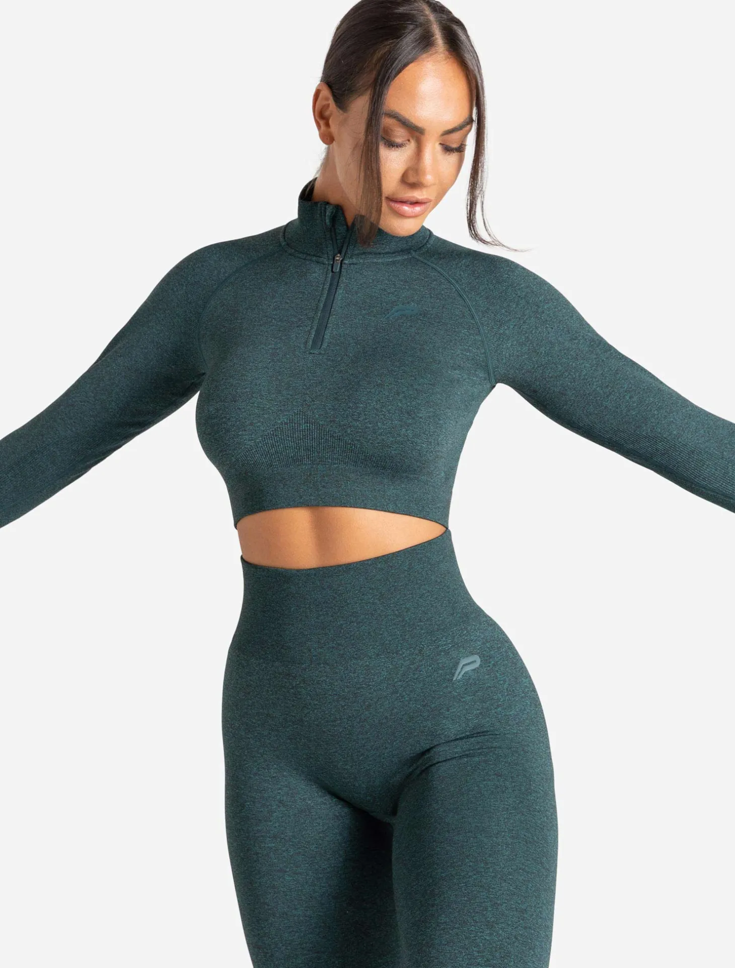 Core Seamless Crop 1/2 Zip Teal Marl
