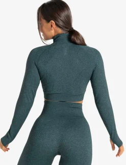 Core Seamless Crop 1/2 Zip Teal Marl