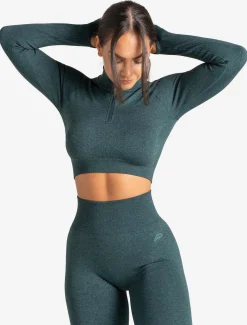 Core Seamless Crop 1/2 Zip Teal Marl
