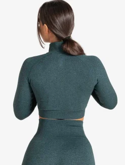Core Seamless Crop 1/2 Zip Teal Marl