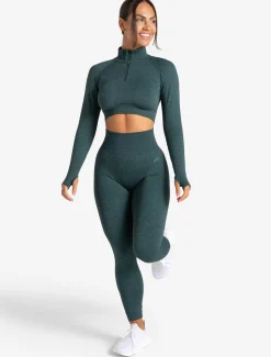 Core Seamless Crop 1/2 Zip Teal Marl