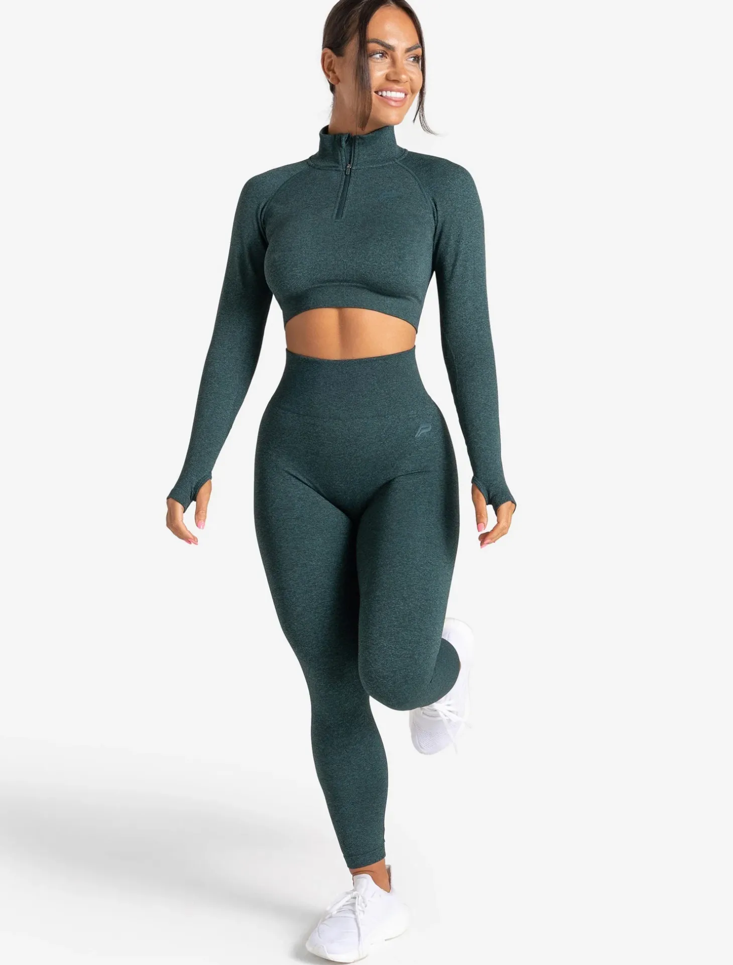 Core Seamless Crop 1/2 Zip Teal Marl