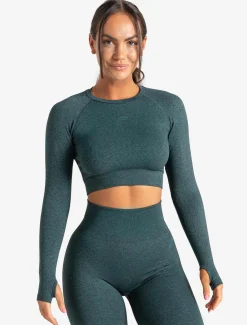 Core Seamless Long Sleeve Crop Top Teal Marl