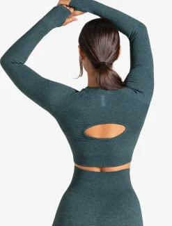 Core Seamless Long Sleeve Crop Top Teal Marl