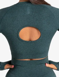 Core Seamless Long Sleeve Crop Top Teal Marl