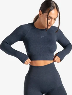 Core Seamless Long Sleeve Crop Top Navy Marl