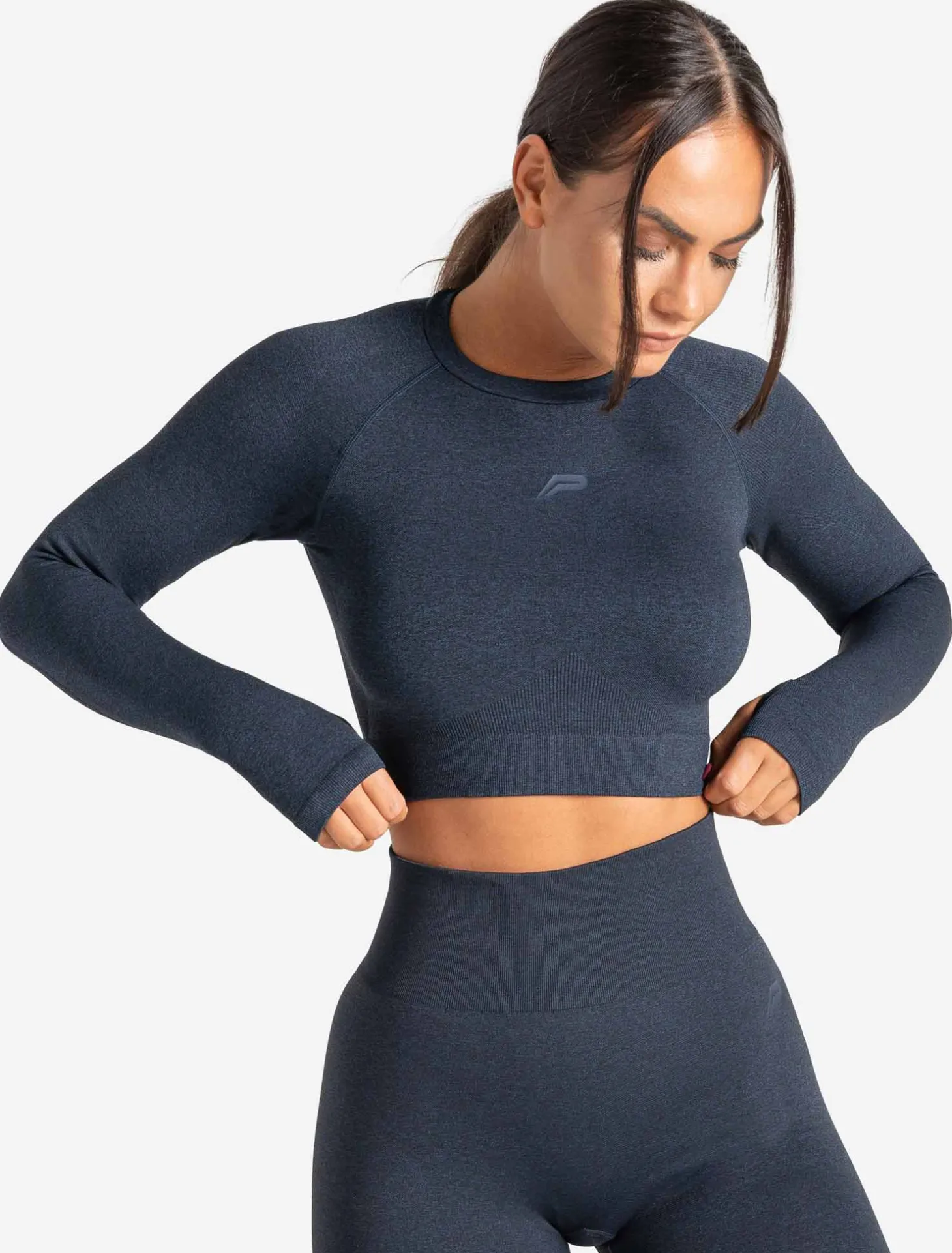 Core Seamless Long Sleeve Crop Top Navy Marl
